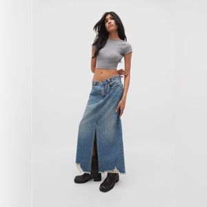 Stradivarius-LONG DENIM SKIRT WITH FRONT SEAM